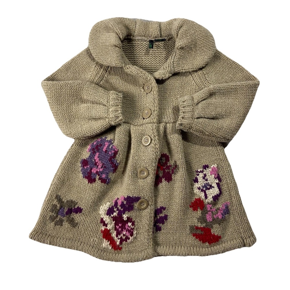 United Colors Benetton Class Collared Intarsia Floral Cardigan Girl XS Age 4-5